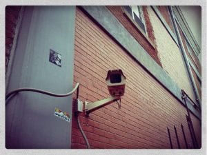 image shows surveillance camera to illustrate landlord tech