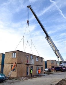 Image shows modular house under construction