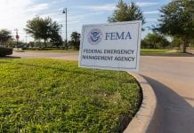 A FEMA sign posted outside the hurricane Harvey disaster recovery center.