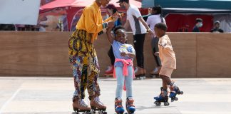 Family skating at Akoma market.