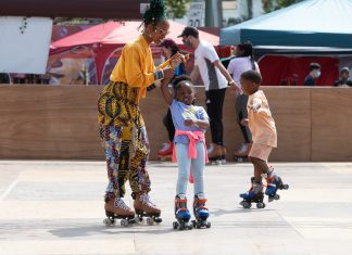Family skating at Akoma market.
