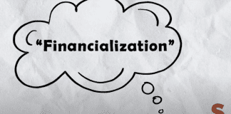 An illustration showing the word "financialization" in a bubble.