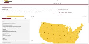 A screenshot of a page at the Policy Surveillance Program website showing a map of the U.S. on the right, with a list on the left showing what information is available about each state.