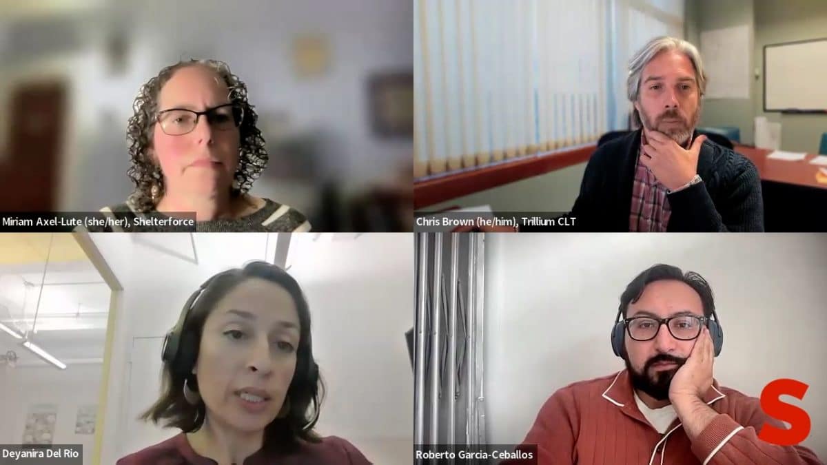 Screenshot of four panels at video meeting.
